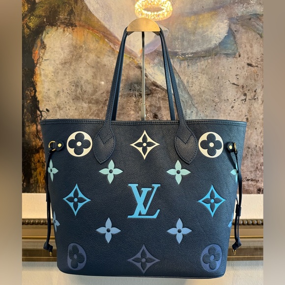 Louis Vuitton Neverfull MM Giant Monogram Empriente Leather Handbag Degrade Bleu - Picture 7 of 16